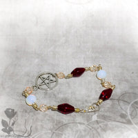Pink And Red Contemporary Pentacle Vintage Glass Beaded Bracelet