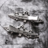 Silver filigree bat hair clip set of 2 left and right