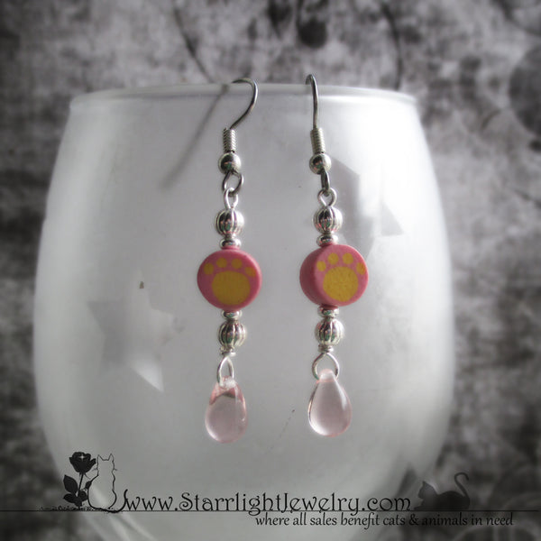 Pretty Pink And Yellow Paw Bead Earrings
