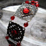 Gothic Victorian Steampunk Rhinestone Bracelet - Red Or Black