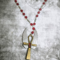 Ruby Winged Ankh Necklace