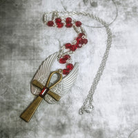 Ruby Winged Ankh Necklace