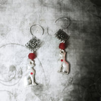 Egyptian Bast Red Heart Earrings