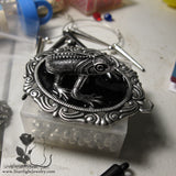 Handpainted Black And Silver Chameleon Necklace Pendant