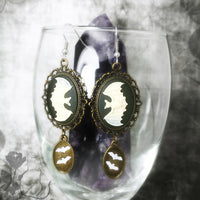 Ivory And Brass Bat Cameo Earrings