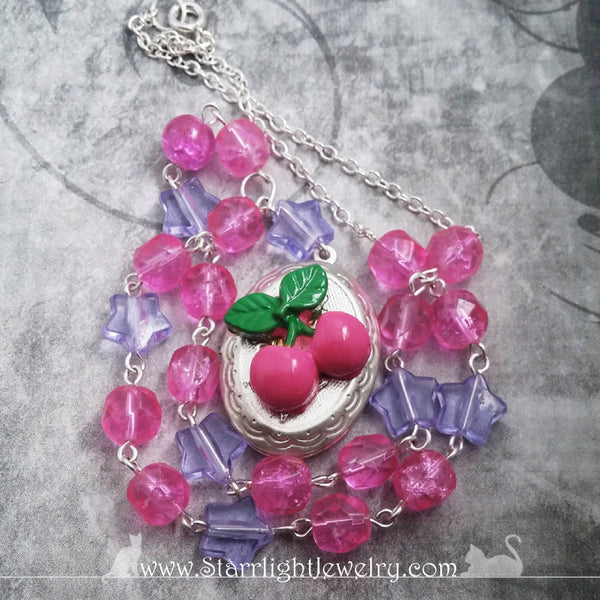 Cherry Locket Goth Lolita Hot Pink Necklace