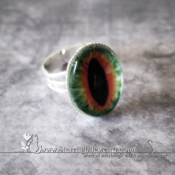 Dragons Eye Amulet Adjustable Silver Ring 12 Color/Eye Choices