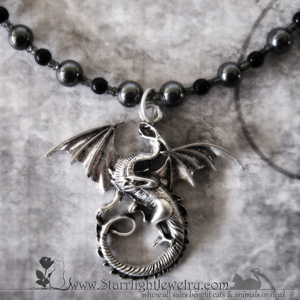 Dragon In Flight Hematite Gemstone Necklace