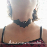 Black Faux Leather Bat Choker Or Spat 10 to 15 inches