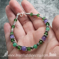 Purple And Green Jade Gemstone Crystal Bracelet