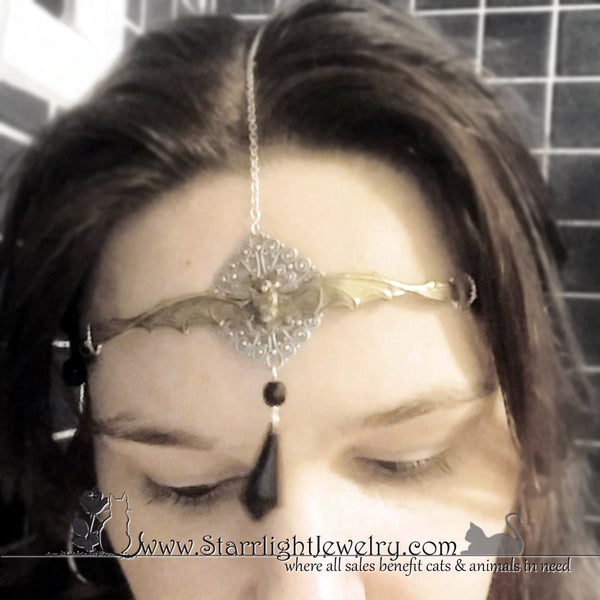 Gothic Jewelry Silver Brass Bat Headband Circlet Crown