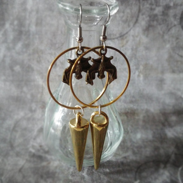 Gothic Gold Bat Earrings