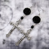 Requiem Black Rose Crucifix Cross Earrings