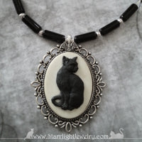 White And Black Cat Bat Hand Beaded Necklace Gothic Jewelry