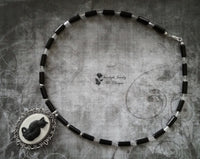 White And Black Cat Bat Hand Beaded Necklace Gothic Jewelry