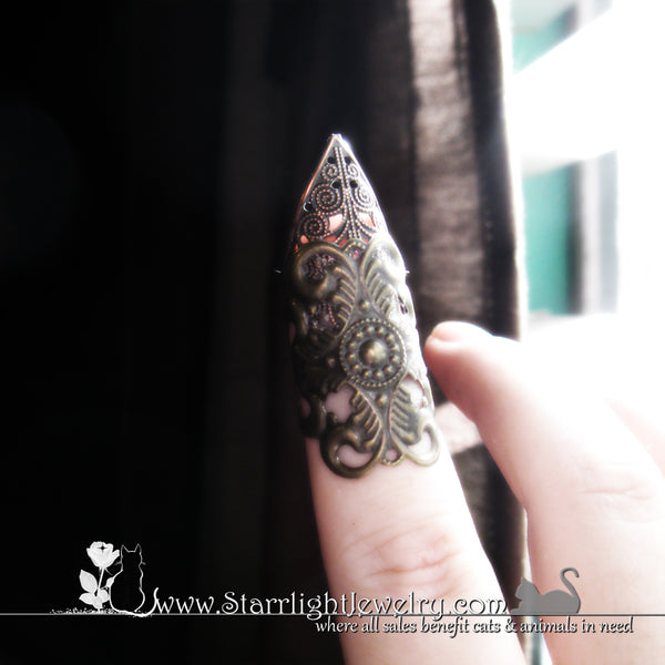 Gothic Steam Punk Filigree Finger Armor Nail Tip - Claw
